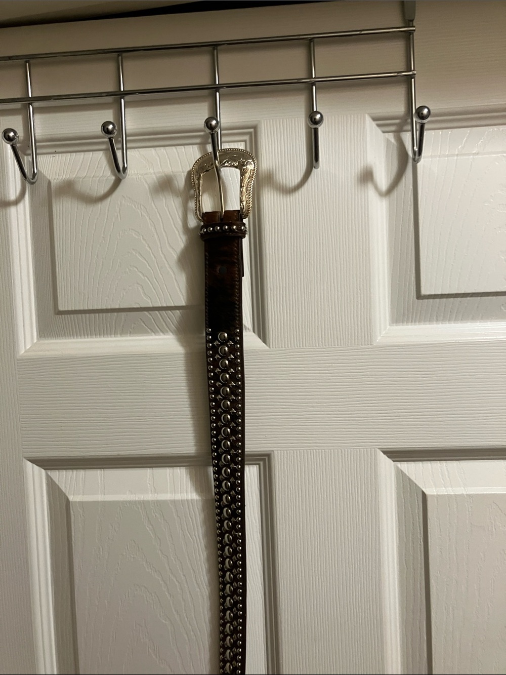 Men's Studded Dark Brown Leather Belt with Silver Buckle size 42